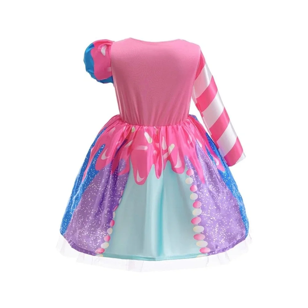 Kids Candy Land Lollipop Costume 4 pieceSet Pink Blue Rainbow Dress Wings Size M
